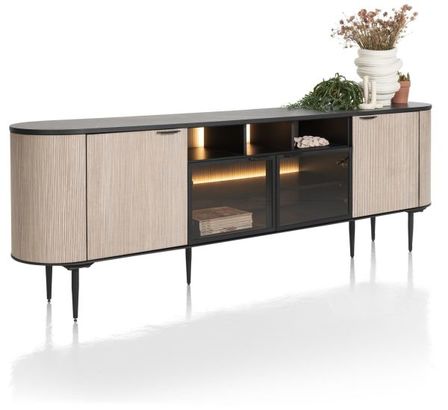 XOOON Aramon, Sideboard 240 cm. - 2-Türen + 2-Glastüren + 3-Nischen (+ LED) -  - 2