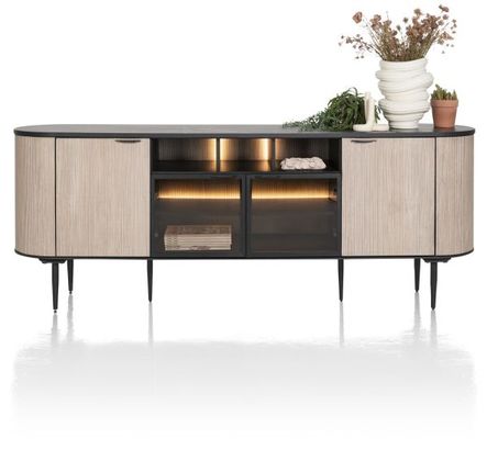 XOOON Aramon, Sideboard 210 cm. - 2-Türen + 2-Glastüren + 3-Nischen (+ LED) -  - 1