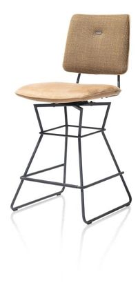 XOOON Otis, Tresenstuhl drehbar - schwarzer Rahmen - Kombi Vito / Nubucco mit Biese Nubucco - Braun, Braun, Orange, Taupe - 2