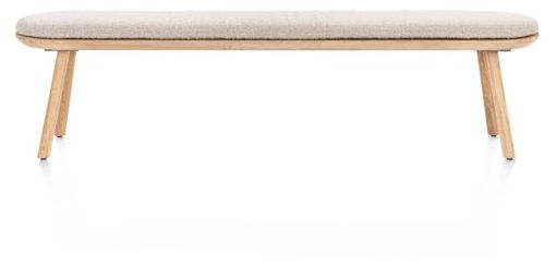 XOOON Niora, Bank 200x43cm - massiv Eiche - Holz Fuessen - Kissen inklusive - Creme - 1