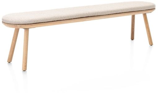 XOOON Niora, Bank 200x43cm - massiv Eiche - Holz Fuessen - Kissen inklusive - Creme - 2