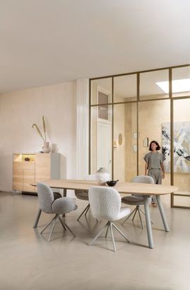 XOOON Niora, Bank 200x43cm - massiv Eiche - Holz Fuessen - Kissen inklusive - Creme - 8