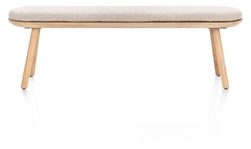 XOOON Niora, Bank 160x43cm - massiv Eiche - Holz Fuessen - Kissen inklusive - Creme - 1