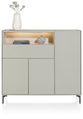XOOON Noon, Highboard 148 cm - 3-Tueren + 1-Lade + 1-Nische (+ LED) - komplet silk grey -  - 1