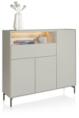 XOOON Noon, Highboard 148 cm - 3-Tueren + 1-Lade + 1-Nische (+ LED) - komplet silk grey -  - 2
