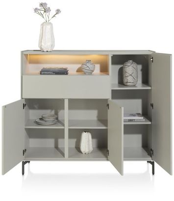 XOOON Noon, Highboard 148 cm - 3-Tueren + 1-Lade + 1-Nische (+ LED) - komplet silk grey -  - 3