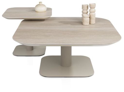 XOOON Brianto, Couchtisch 50 x 50 cm - Keramik Travertin Platte - Beige - 4
