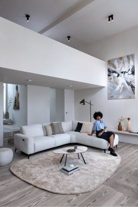 XOOON Carini, Ottomane groß- rechts - Grau, Weiss - 32