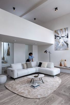 XOOON Carini, Ottomane groß- rechts - Grau, Weiss - 35