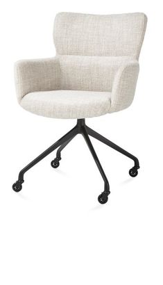 XOOON Sage, Armlehnstuhl + Rollen - Aluminium Gestell rough off black - Stoff Luton - Creme - 2