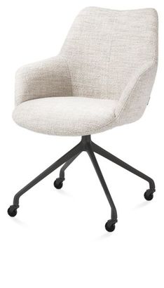 XOOON Mats, Armlehnstuhl - Aluminium Gestell rough off black + Rollen - Stoff Luton - Creme - 2