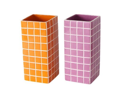 Vase "Cube" aus Steingut, ca. 25 cm hoch - Orange oder Pink - 1