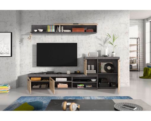 Wohnwand "Xenia" mit TV-Element, Aufsatzkommode und Wandboard - Matera / Nox Oak - 2