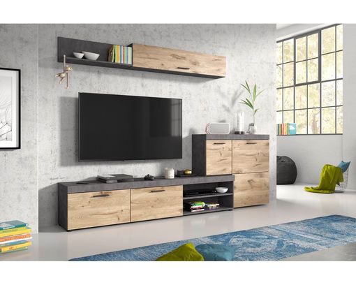 Wohnwand "Xenia" mit TV-Element, Aufsatzkommode und Wandboard - Matera / Nox Oak - 3