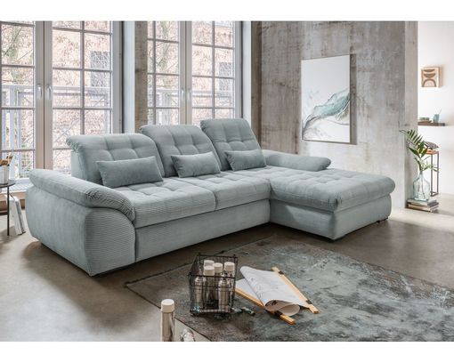 Ecksofa/Wohnlandschaft " Bosse" leger, inkl. Staukasten, Kopfteilfunktion, Liegefunktion, Sitztiefenverstellung - aquablau - 1