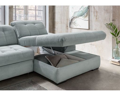 Ecksofa/Wohnlandschaft " Bosse" leger, inkl. Staukasten, Kopfteilfunktion, Liegefunktion, Sitztiefenverstellung - aquablau - 3