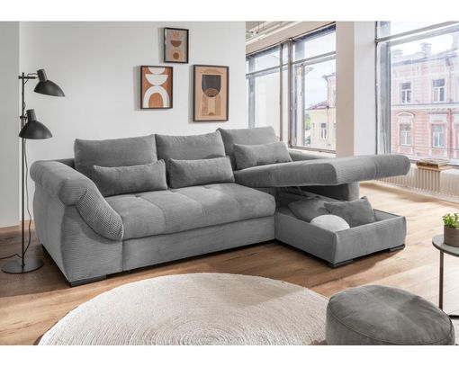 Wohnlandschaft "Billerbeck", leger, Cord, mit Schlaffunktion und Stauraum - Grau - 4