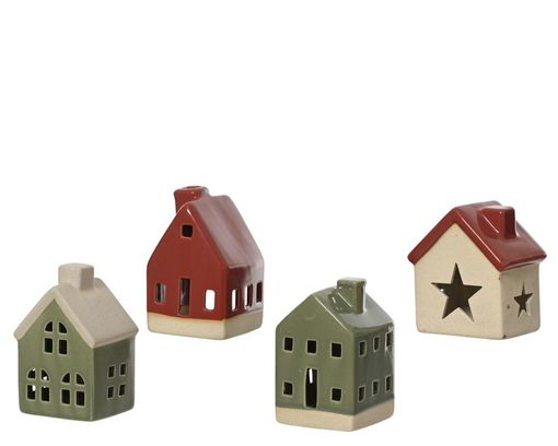 Haus aus Porzellan, ca. 11 cm hoch - Grün/Rot/Beige - 1