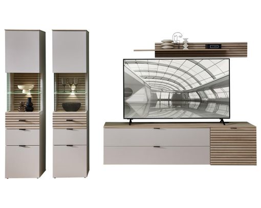 Wohnwand "Iwaki" mit LED-Beleuchtung - Kaschmir / Holz - 1