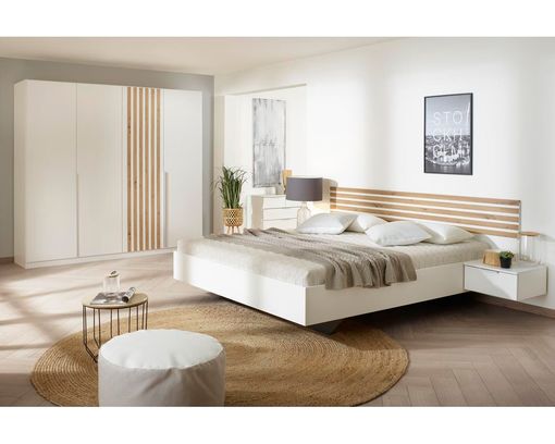 Bettanlage "Redmond" bestehend aus Bett und zwei Nachtkommoden - Braun/Weiß - 1