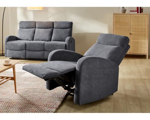 Sessel "Pius", leger, mit Relaxfunktion - Blau/Grau - 2