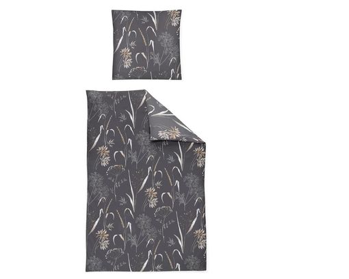 Biber-Bettwäsche-Garnitur mit Blumenmuster, grau - Grau - 2
