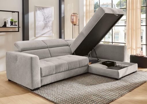 Wohnlandschaft "Johannes", leger, inkl. Bettkasten und USB-Ladeport - Grau - 7