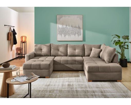 Wohnlandschaft ''Jakarta'' leger, Cord, inkl. Bettkasten/Schlaffunktion - taupe - 1
