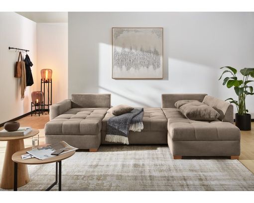 Wohnlandschaft ''Jakarta'' leger, Cord, inkl. Bettkasten/Schlaffunktion - taupe - 2