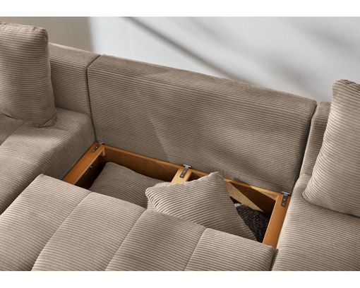 Wohnlandschaft ''Jakarta'' leger, Cord, inkl. Bettkasten/Schlaffunktion - taupe - 3