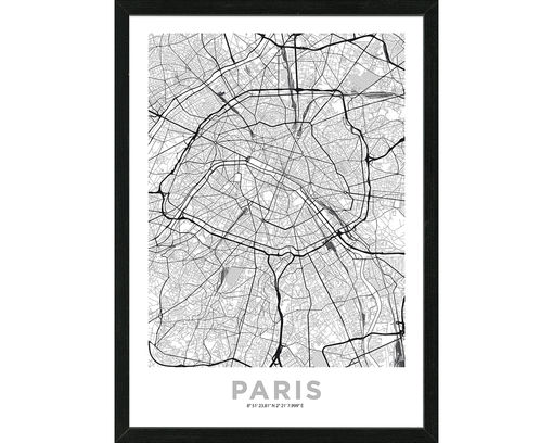 Kunstdruck Paris City Map, ca. 55x75 cm - Weiß / Schwarz - 1