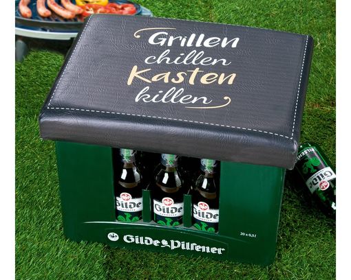 Bierkasten Sitzpolster "Grillen chillen", ca. 34x44 cm - Schwarz - 1