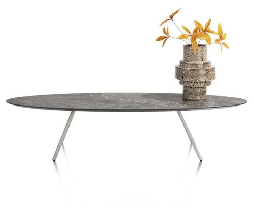 XOOON Niora, Couchtisch 150 x 50 cm - Primo Laminato Marble light grey - Schwarz, Grau - 1