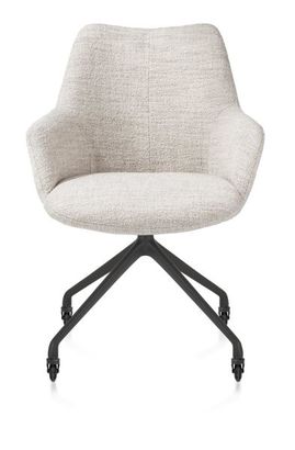 XOOON Mats, Armlehnstuhl - Aluminium Gestell rough off black + Rollen - Stoff Luton - Creme - 1