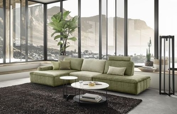 WK Möbel - Grünes Samt Sofa mit Recamiere