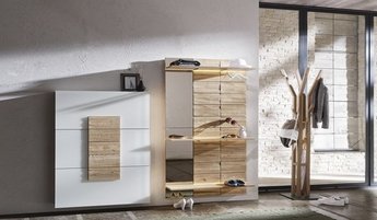 Voglauer Möbel Diele helles Holz, weiß, Schuhschrank, Paneel, Garderobe