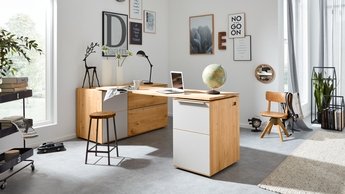 Interliving Sideboard mit Homeoffice Funktion weiß und helles Holz